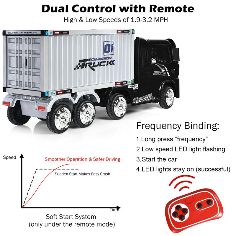 12V Kids Semi-Truck Ride On Car with Storage Container and Remote Control