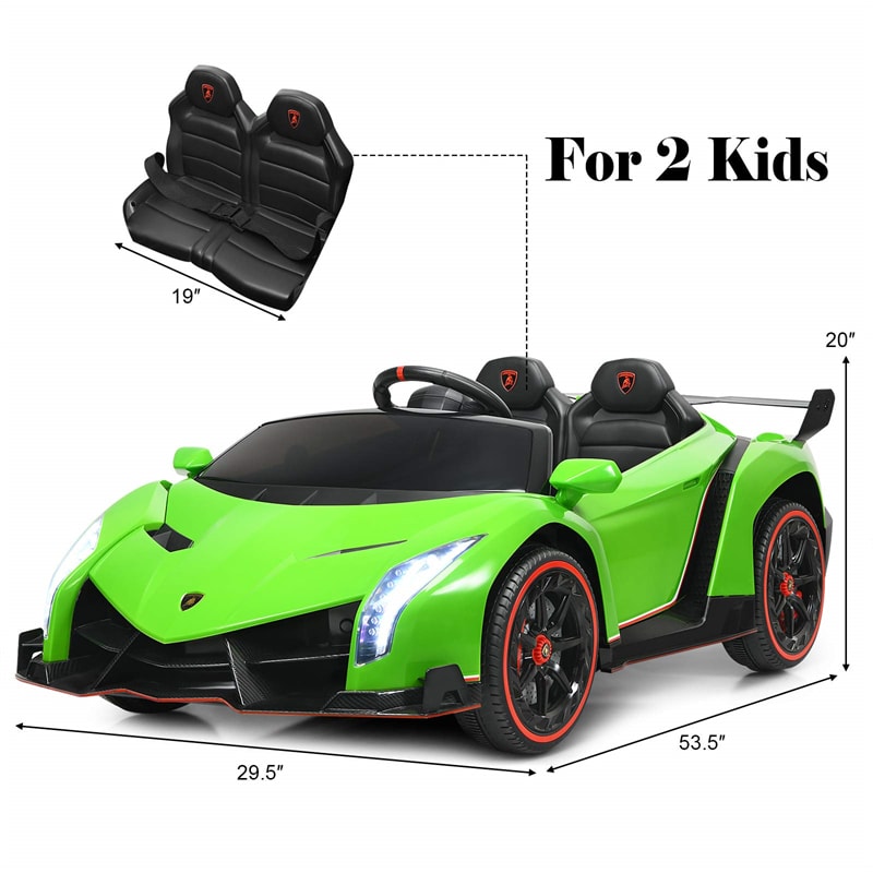 2-Seater Kids Ride On Car 12V Licensed Lamborghini Poison Electric Vehicle with Remote Control & LED Lights Swing Mode