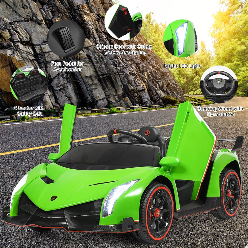 2-Seater Kids Ride On Car 12V Licensed Lamborghini Poison Electric Vehicle with Remote Control & LED Lights Swing Mode