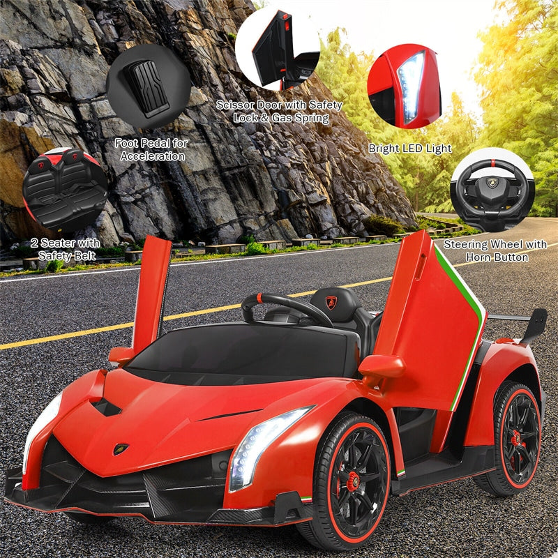 2-Seater Kids Ride On Car 12V Licensed Lamborghini Poison Electric Vehicle with Remote Control & LED Lights Swing Mode