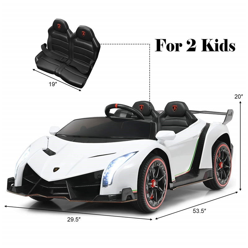 2-Seater Kids Ride On Car 12V Licensed Lamborghini Poison Electric Vehicle with Remote Control & LED Lights Swing Mode