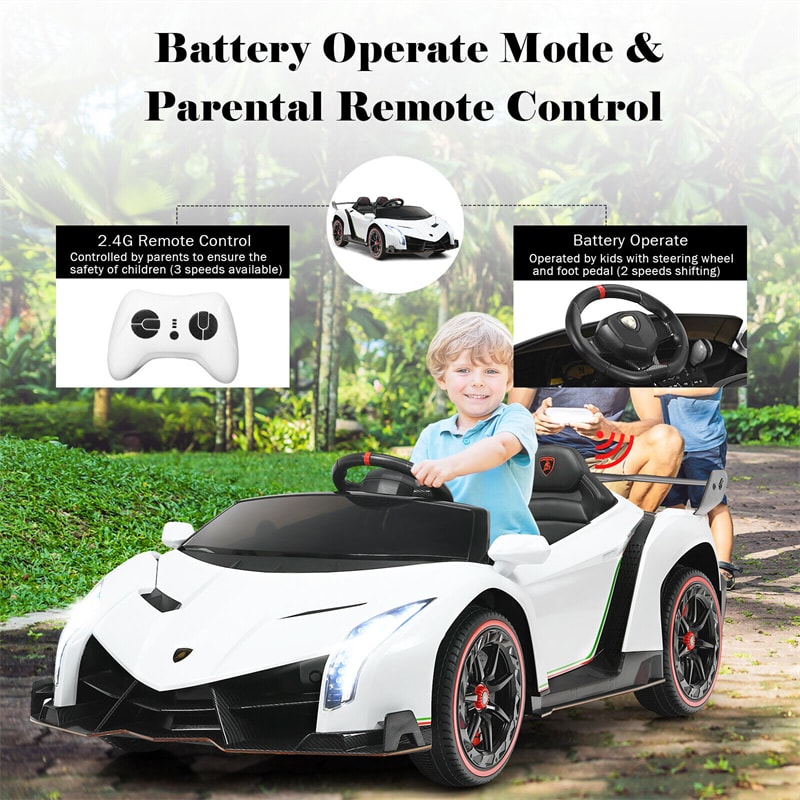 2-Seater Kids Ride On Car 12V Licensed Lamborghini Poison Electric Vehicle with Remote Control & LED Lights Swing Mode