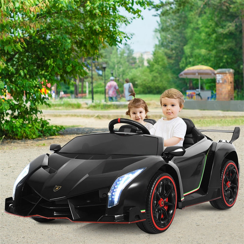 2-Seater Kids Ride On Car 12V Licensed Lamborghini Poison Electric Vehicle with Remote Control & LED Lights Swing Mode