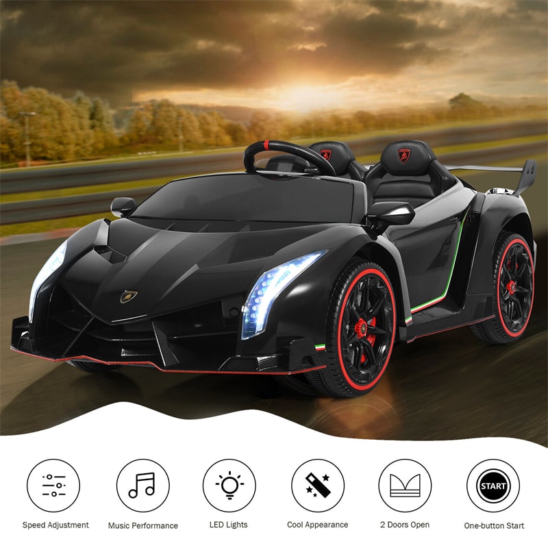 2-Seater Kids Ride On Car 12V Licensed Lamborghini Poison Electric Vehicle with Remote Control & LED Lights Swing Mode