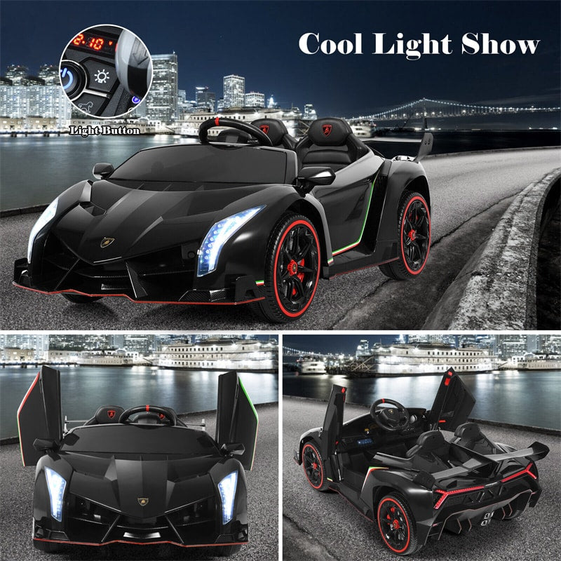 2-Seater Kids Ride On Car 12V Licensed Lamborghini Poison Electric Vehicle with Remote Control & LED Lights Swing Mode