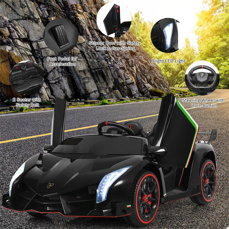 2-Seater Kids Ride On Car 12V Licensed Lamborghini Poison Electric Vehicle with Remote Control & LED Lights Swing Mode