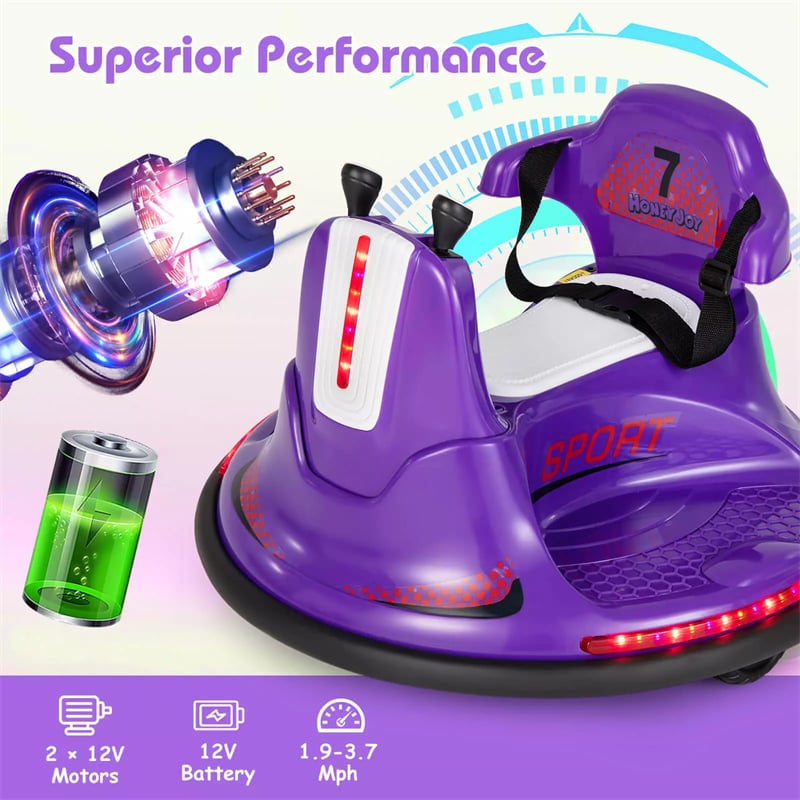 Toddler Bumper Car 12V Battery Powered Kids Electric Ride On Bumper Car Toy with Remote Control, Dual Joystick & Flashing LED Lights