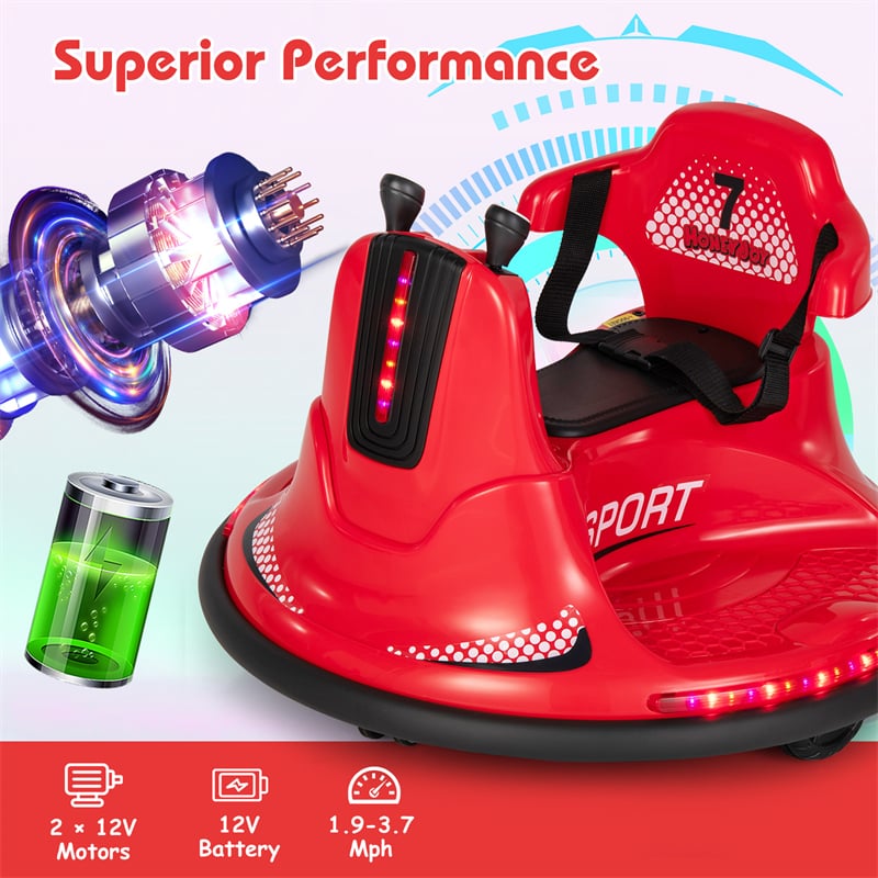 Toddler Bumper Car 12V Battery Powered Kids Electric Ride On Bumper Car Toy with Remote Control, Dual Joystick & Flashing LED Lights