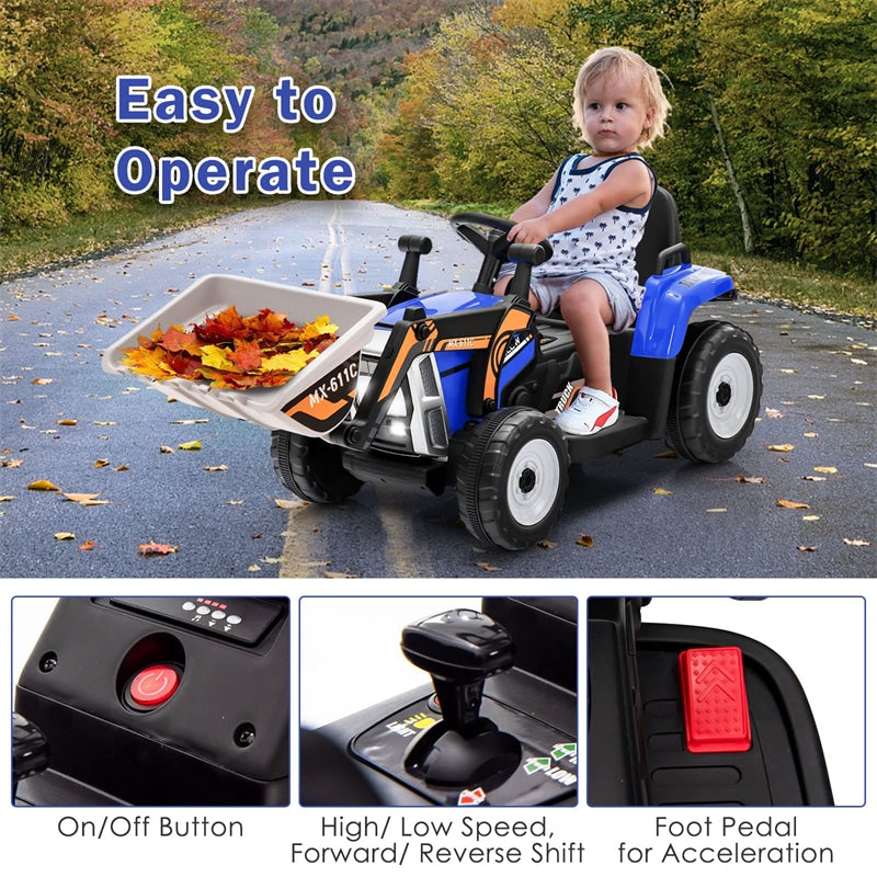 12V Kids Ride-On Excavator Tractor Car Electric Construction Vehicle with Adjustable Digging Bucket & Remote Control