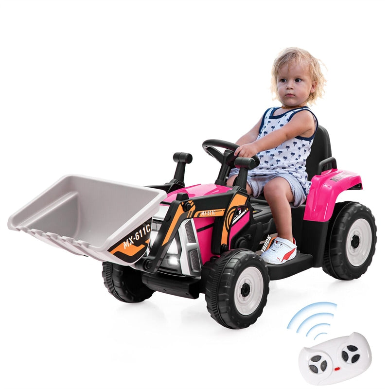 12V Kids Ride-On Excavator Tractor Car Electric Construction Vehicle with Adjustable Digging Bucket & Remote Control