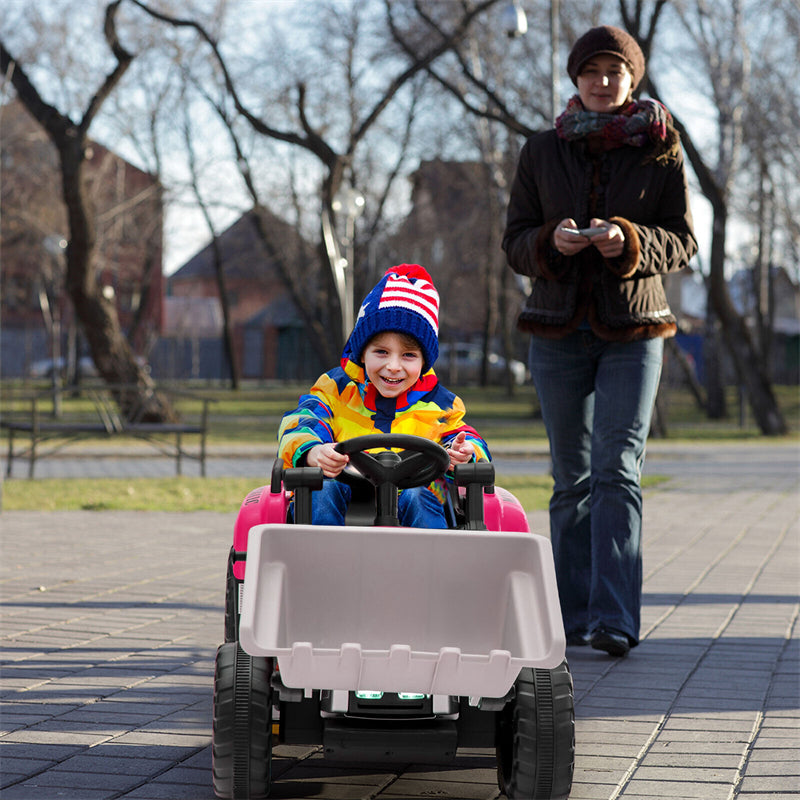 12V Kids Ride-On Excavator Tractor Car Electric Construction Vehicle with Adjustable Digging Bucket & Remote Control