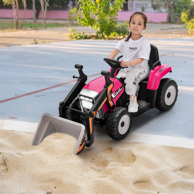 12V Kids Ride-On Excavator Tractor Car Electric Construction Vehicle with Adjustable Digging Bucket & Remote Control