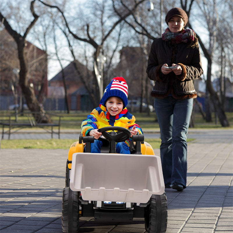 12V Kids Ride-On Excavator Tractor Car Electric Construction Vehicle with Adjustable Digging Bucket & Remote Control