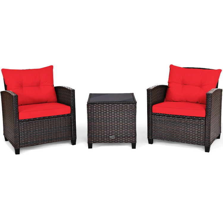 3 Pieces Rattan Patio Furniture Set with Easy-to-clean Cushions