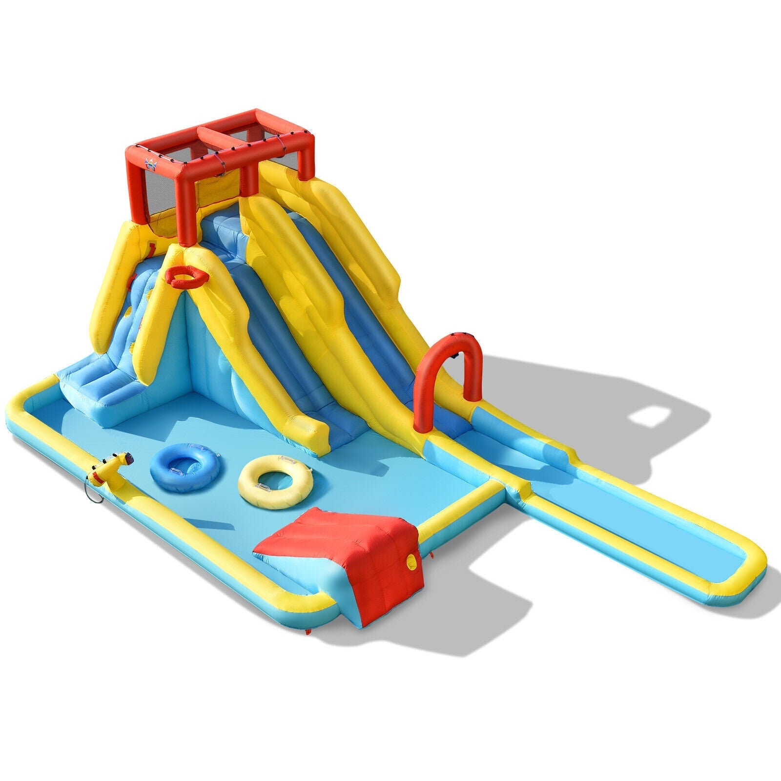 7-in-1 Inflatable Dual Slide Water Park Climbing Bouncer with 735W Air Blower