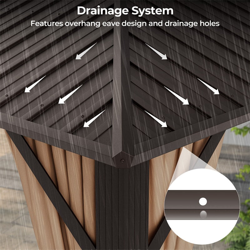 12' x 12' Hardtop Gazebo Galvanized Steel Double Roof Patio Gazebo Aluminum Frame Permanent Pavilion Gazebo with Netting & Curtains
