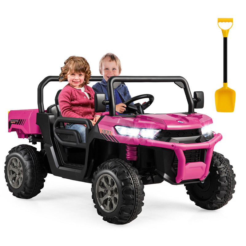 2-Seater Ride On Car 12V Battery Powered Kids Ride on Dump Truck Off-Road Kids UTV with Remote Control Electric Dump Bed & Shovel