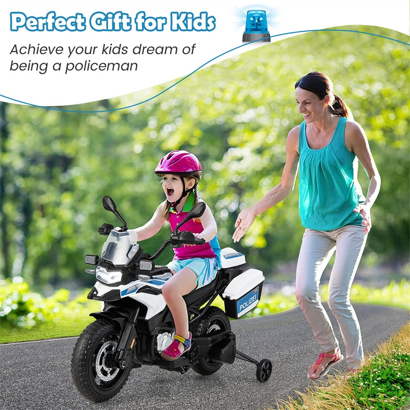 Kids Ride On Police Motorcycle Licensed BMW 12V Battery Powered Dirt Bike with Training Wheels & Siren Light