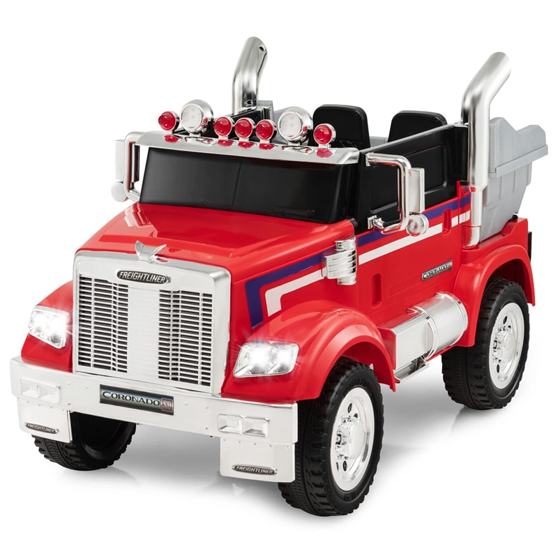 Electric Car for Kids 12V Licensed Freightliner Ride on Dump Truck with Remote Control & Rear Loader