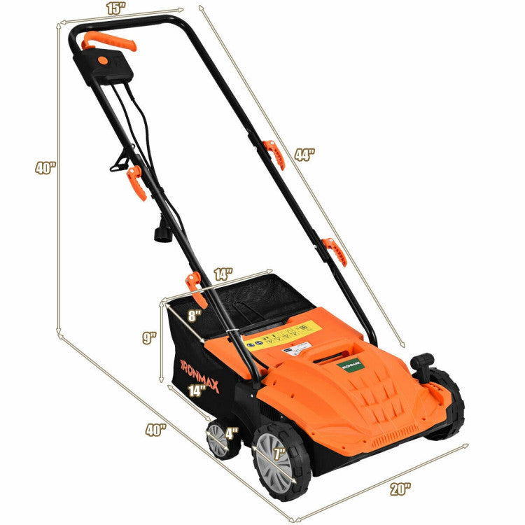 13 Inch 12 Amp 3-Position Depth Electric Scarifier with Safety Lock and Removable Blades