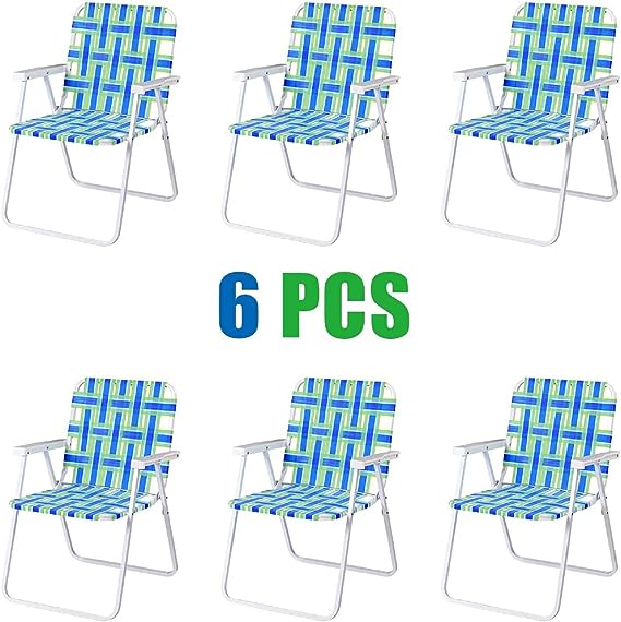 6-Piece Folding Beach Chair Webbing Chair for Camping & Lawn