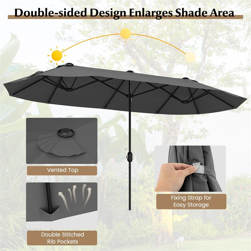 13FT Double-sided Patio Umbrella Extra Large Twin Table Umbrella Outdoor Market Umbrella with Crank Handle & Umbrella Base