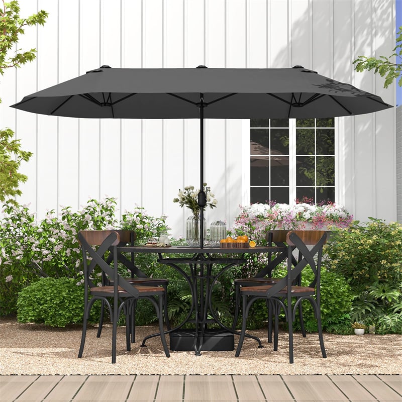 13FT Double-sided Patio Umbrella Extra Large Twin Table Umbrella Outdoor Market Umbrella with Crank Handle & Umbrella Base