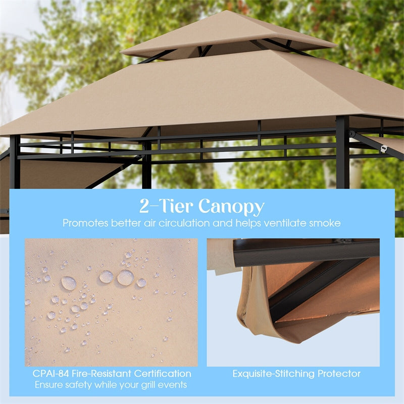 13.5' x 4' Patio BBQ Grill Gazebo 2-Tier Outdoor Grill Gazebo Canopy Shelter with Dual Side Awnings Shelves