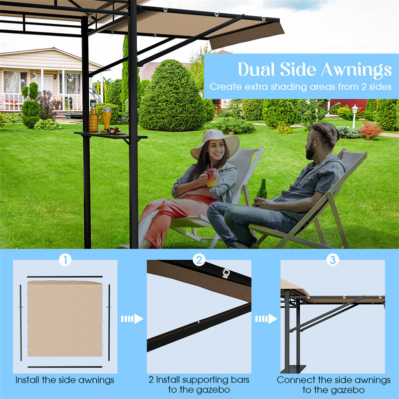 13.5' x 4' Patio BBQ Grill Gazebo 2-Tier Outdoor Grill Gazebo Canopy Shelter with Dual Side Awnings Shelves