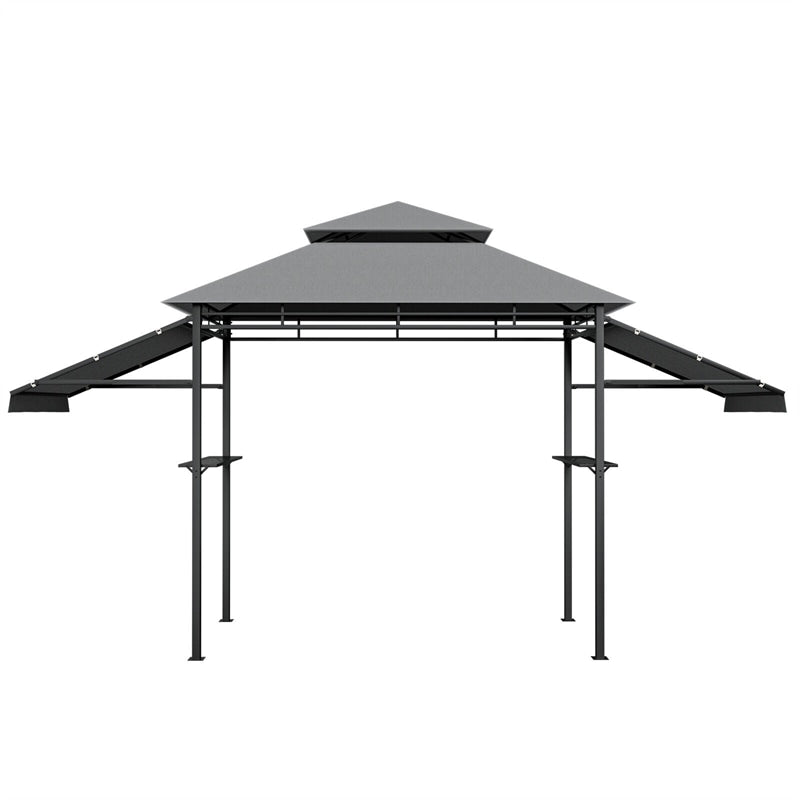 13.5' x 4' Patio BBQ Grill Gazebo 2-Tier Outdoor Grill Gazebo Canopy Shelter with Dual Side Awnings Shelves