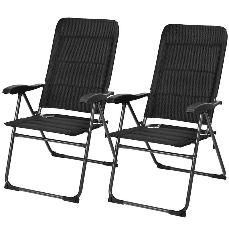 2 Pcs Patio Folding Chairs Padded Sling Chairs Backrest Adjustable Reclining Chairs for Lawn Pool Balcony