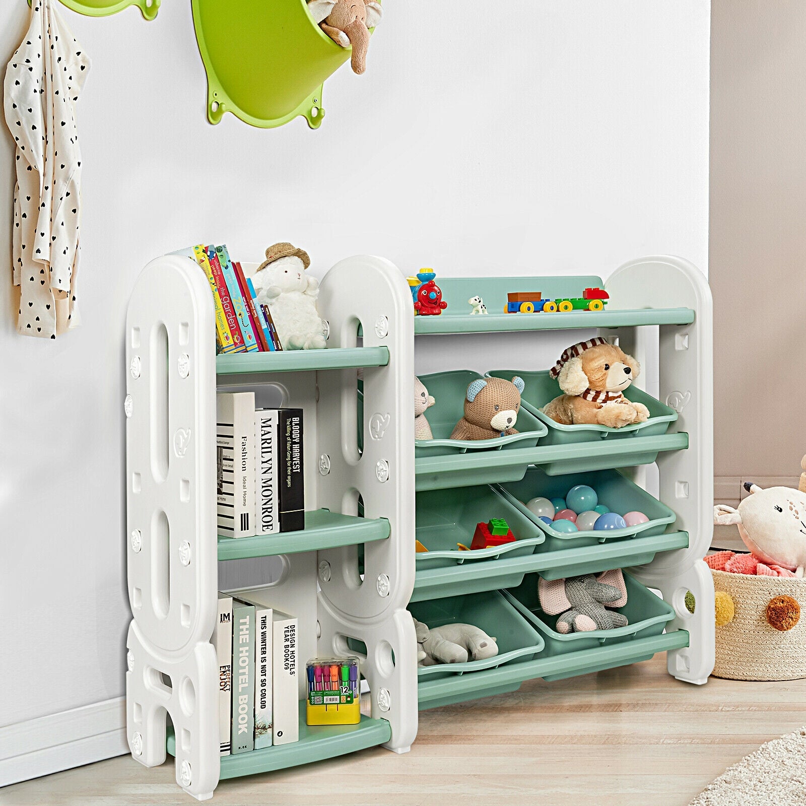 Kids Toy Storage Organizer with Bins and Multi-Layer Shelf for Living room and Playroom