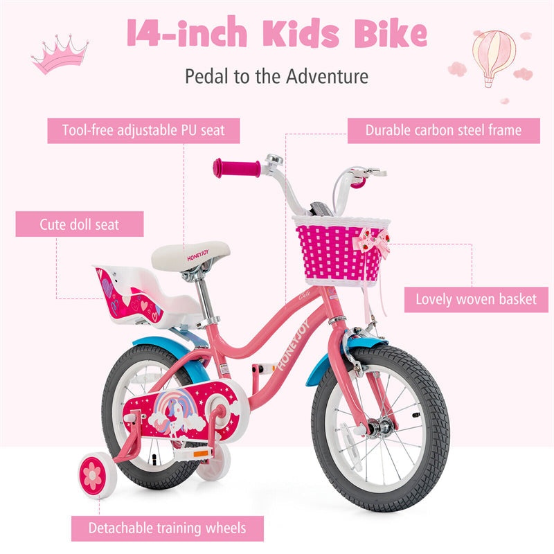 14 Inches Kids Bike Steel Frame Children Bicycle with Removable Training Wheels & Adjustable Seat