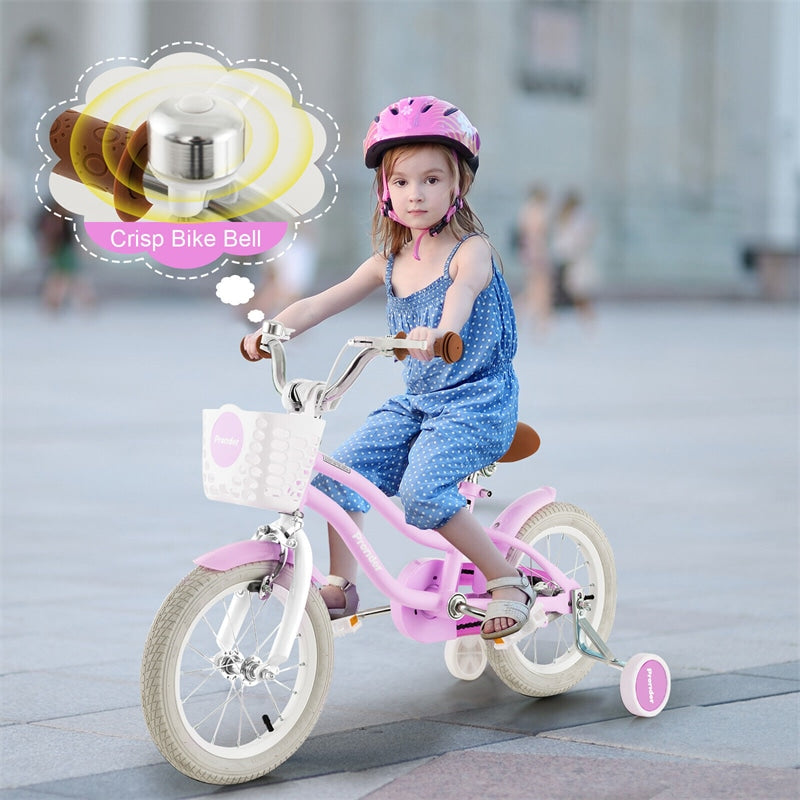 14" Kids Bike Toddler Bicycle Girls Boys Bike for 3-8 Years Old with Training Wheels Adjustable Seat Removable Basket