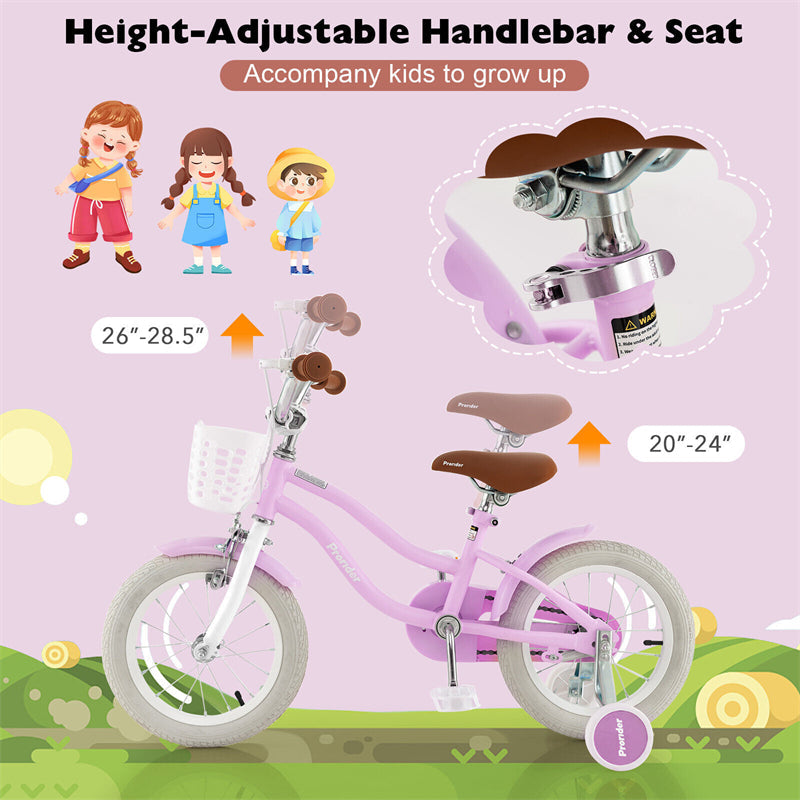 14" Kids Bike Toddler Bicycle Girls Boys Bike for 3-8 Years Old with Training Wheels Adjustable Seat Removable Basket