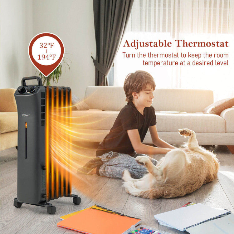 1500W Oil Filled Space Heater with 3-Level Heat and Overheat Protection