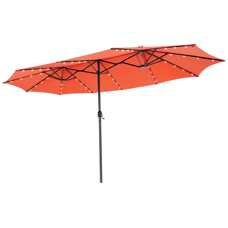 15FT Double-Sided Patio Umbrella Outdoor Market Umbrella with 48 Solar LED Lights & Crank