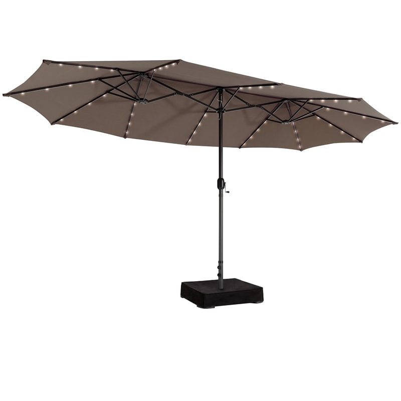 15 FT Outdoor Double-Sided Patio Umbrella with 48 Solar LED Lights & Umbrella Base