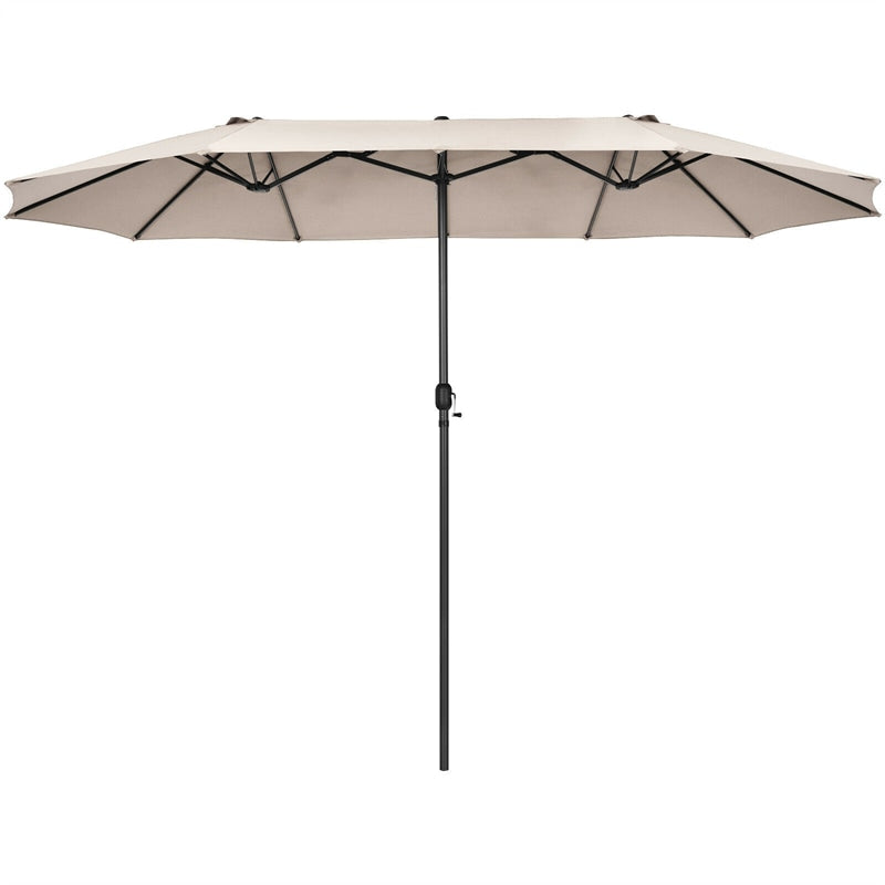 15Ft Double-Sided Patio Umbrella Twin Outdoor Market Umbrella with Hand-Crank