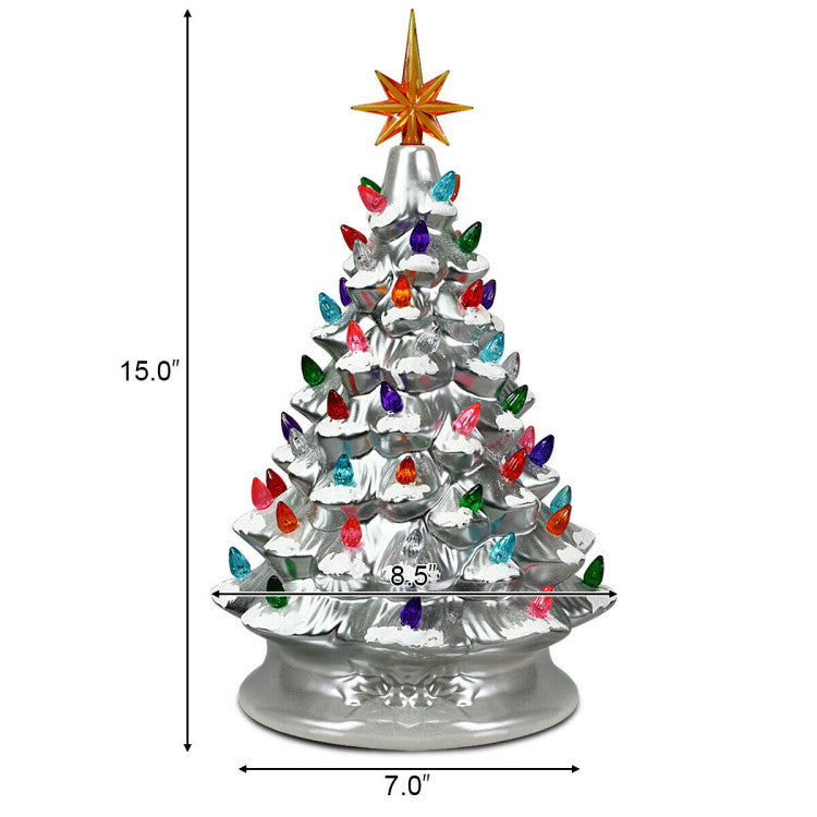 15 Inch Pre-Lit Hand-Painted Ceramic Christmas Tree with colorful beads