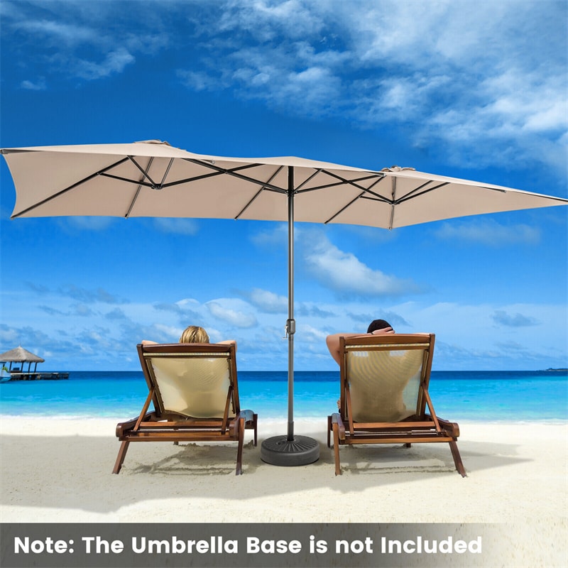 15FT Double-Sided Patio Market Umbrella Large Outdoor Twin Umbrella with Crank Handle & Vented Tops for Poolside Deck Lawn Garden