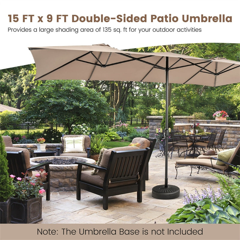 15FT Double-Sided Patio Market Umbrella Large Outdoor Twin Umbrella with Crank Handle & Vented Tops for Poolside Deck Lawn Garden