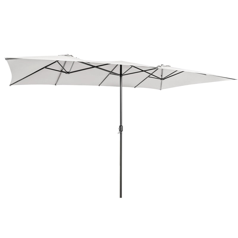 15FT Double-Sided Patio Market Umbrella Large Outdoor Twin Umbrella with Crank Handle & Vented Tops for Poolside Deck Lawn Garden