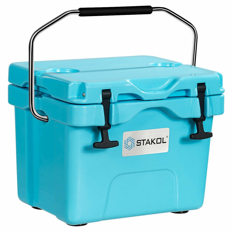 16 Quart 24-Can Capacity Portable Insulated Ice Cooler with 2 Cup Holders for Outdoor Camping