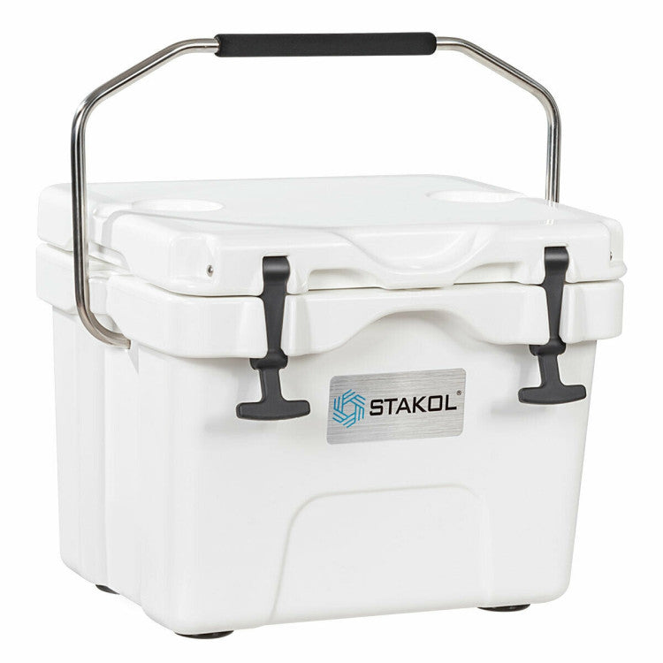 16 Quart 24-Can Capacity Portable Insulated Ice Cooler with 2 Cup Holders for Outdoor Camping