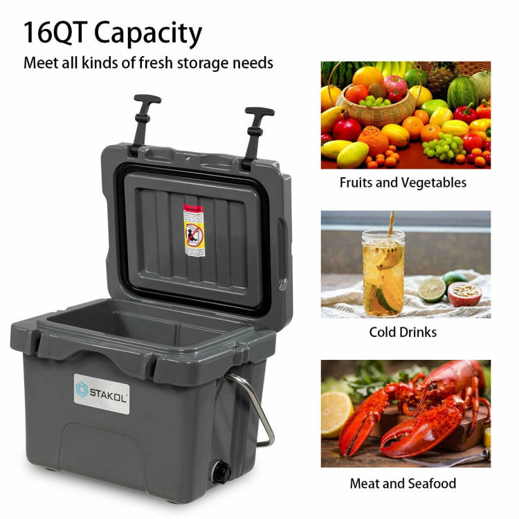 16 Quart 24-Can Capacity Portable Insulated Ice Cooler with 2 Cup Holders for Outdoor Camping