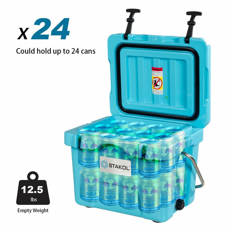 16 Quart 24-Can Capacity Portable Insulated Ice Cooler with 2 Cup Holders for Outdoor Camping