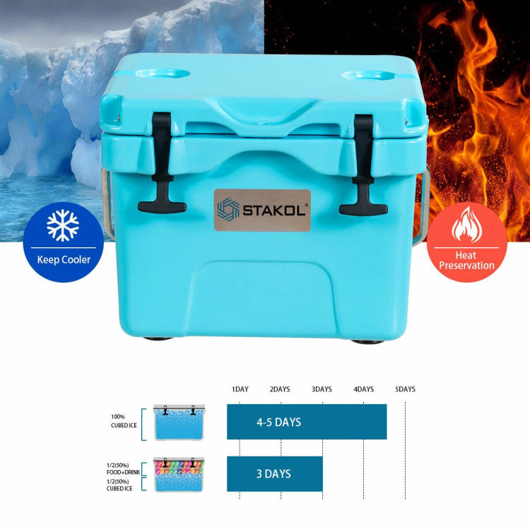 16 Quart 24-Can Capacity Portable Insulated Ice Cooler with 2 Cup Holders for Outdoor Camping