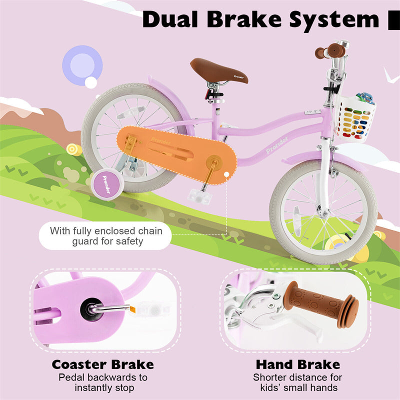 16" Kids Bike Toddler Bicycle Girls Boys Bike for 3-8 Years Old with Training Wheels Adjustable Seat Removable Basket