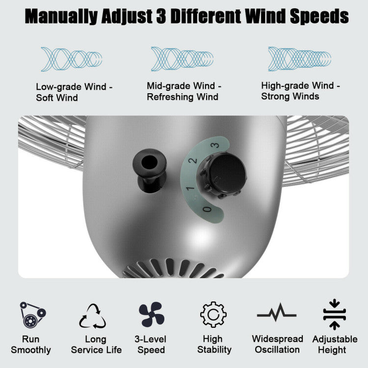 18-Inch Metal Adjustable Height Oscillating Pedestal Fan with 3 Wind Speeds